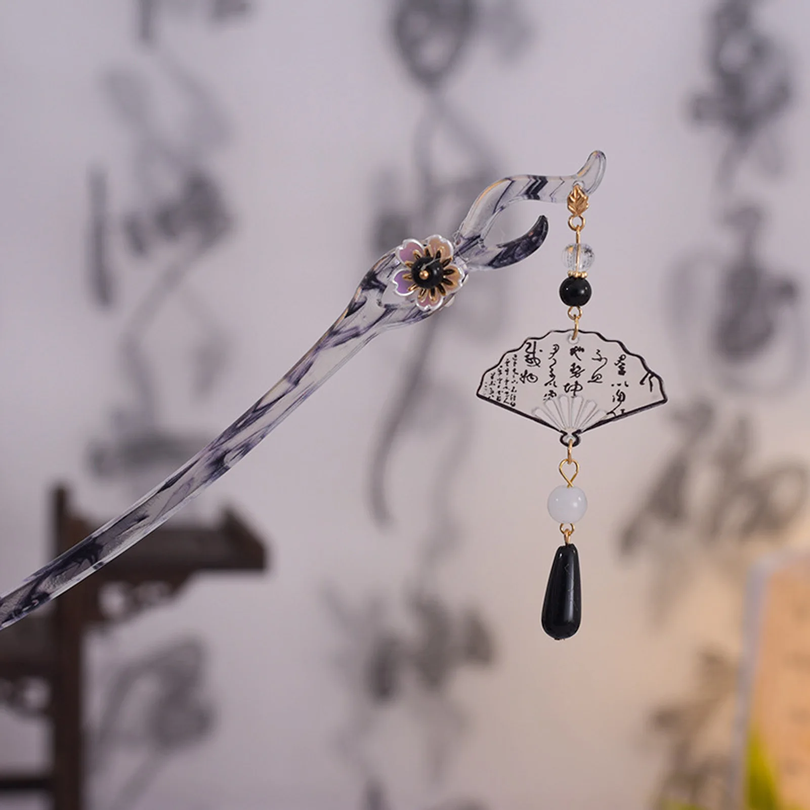 Vintage Wooden Hairpin For Women Chinese Ink Wash Butterfly Lotus Tassel Hair Stick Girls Trendy Hair Accessories Hair Clips view 5
