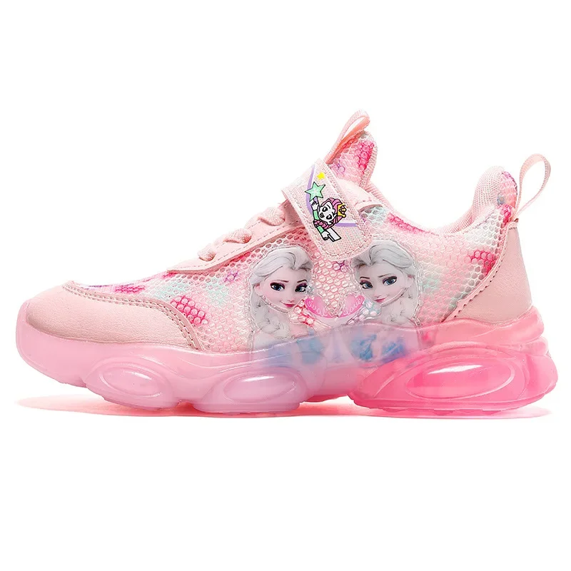 

Disney summer new girls frzoen princess led lights luminous hollow mesh children's sports shoes fashion student casual shoes