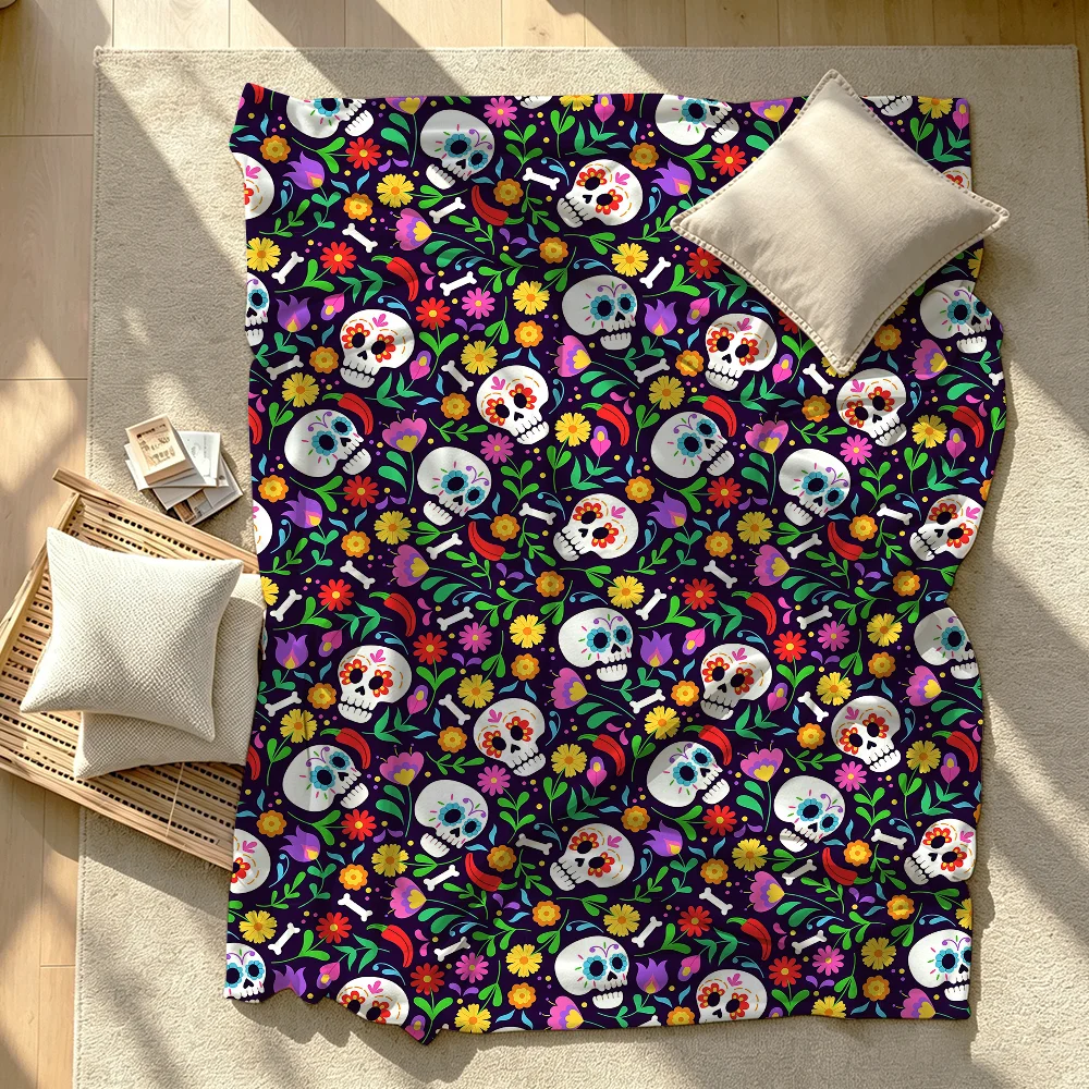 Mexican Day of the Dead Blanket Soft Warm And Thick Perfect For Bedroom Living Room Bed Sofa Camping Picnic Office Gift