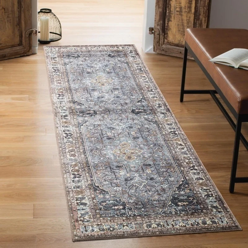 Imitation Stone Brick Texture Runner Rug Realistic Tile Look Long Hallway Rug for Bedroom Corridor Entry Indoor Home Decoration