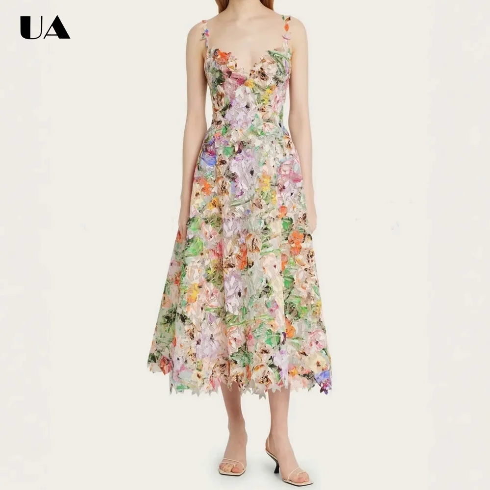 

Fashionable A-line Spaghetti Strap Midi Prom Dress, Colorful V-neck Long Dresses for Women, Trendy Backless Zipped Party Dress