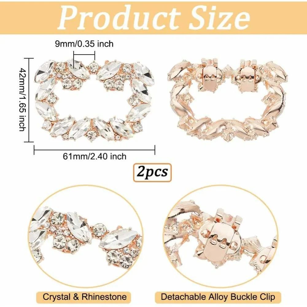 2Pcs Crystal Shoe Buckle Light Gold Rhinestone Shoe Buckle Crystal Shoe Clips with Detachable Alloy Buckle Clip for Women