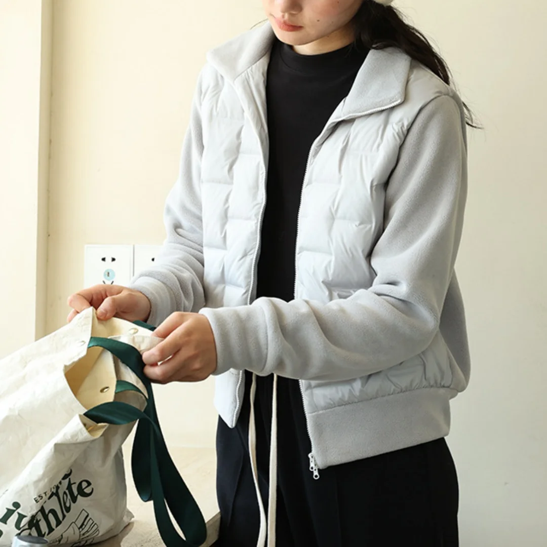 Women's Winter Chic Down Jacket Minimalist Design Solid Long Sleeve Turn-Down Collar Zipper Keep Warm Tops Y2K Commute Clothing