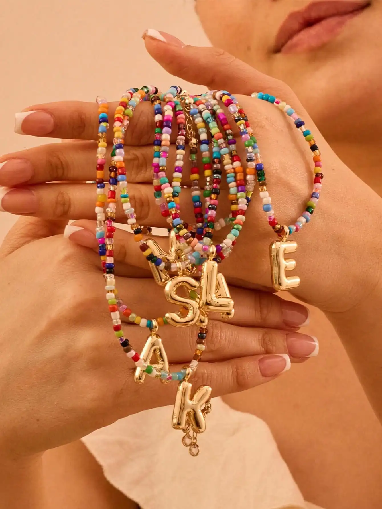 

Colorful Beaded Initial Letter Necklaces for Women, Dainty Boho Choker Jewelry with Gold Charms