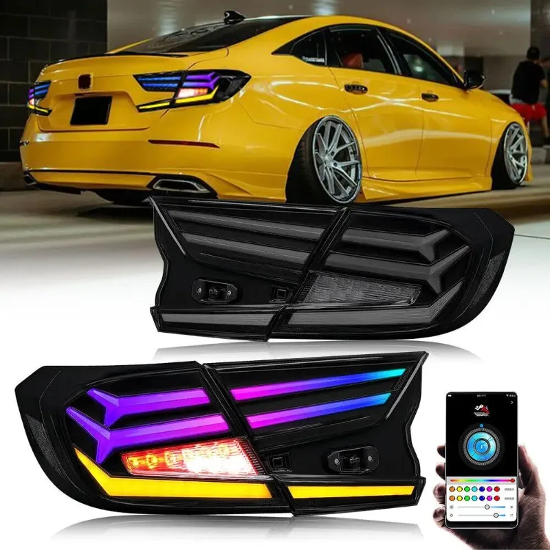 

For Honda Accord 10th Gen 2018-2022 RGB LED Tail Lights Pair with Sequential Turn Signal