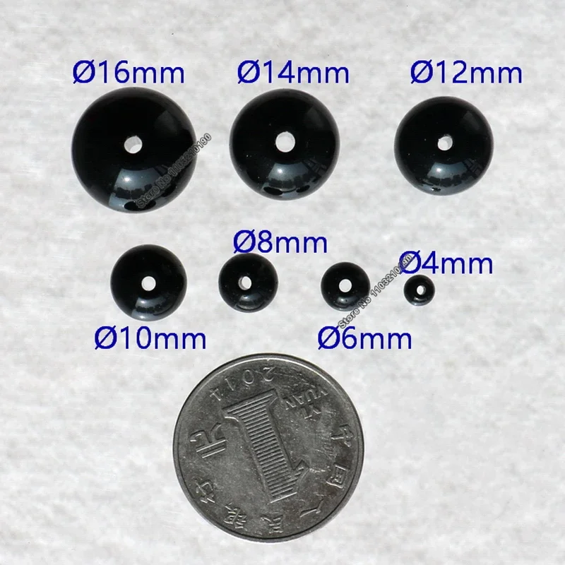 4/6/8/10/12/14/16mm Black Crystal Glass Round Beads with Through-hole Loose Round Beads For Jewelry Making DIY Bracelets Beading