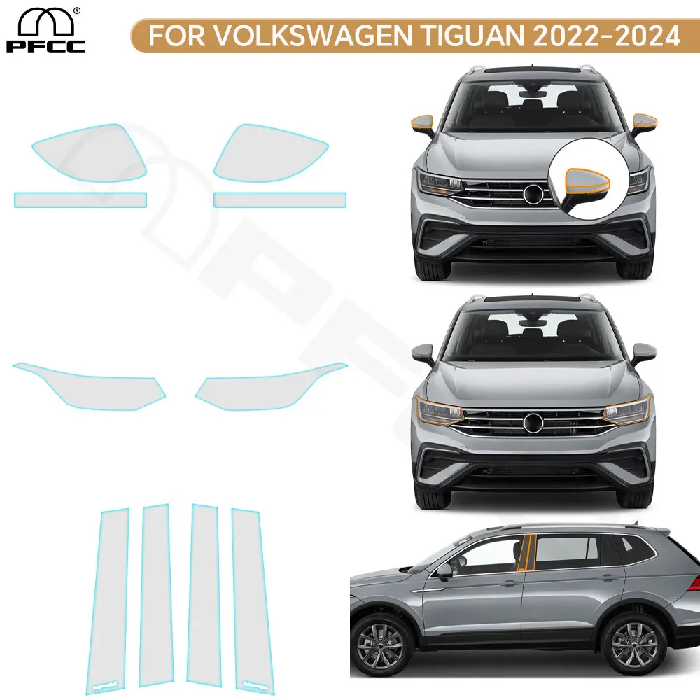 

Headlight Rearview B Pillar TPU Protection Film For Volkswagen TIGUAN 2022-2024 Pre-cut PPF Bra Clear Bra Anti-scratch Resistant
