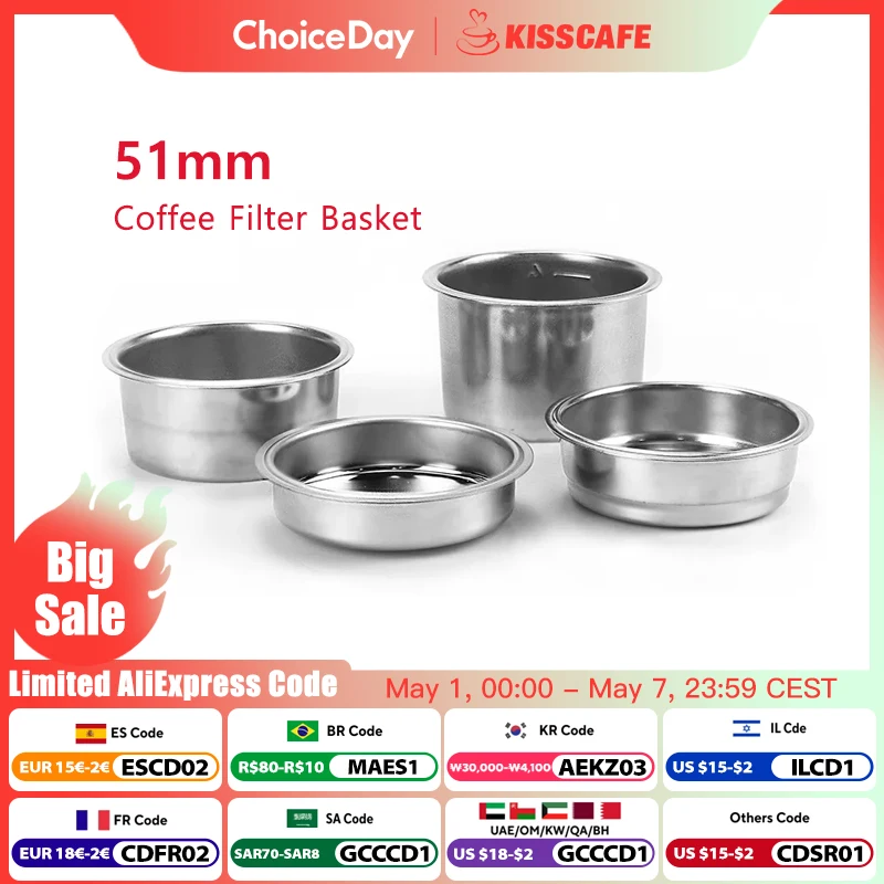 

Фильтр для кофе ALIKISSCAFE 51 мм нержавеющая сталь для Delonghi EC9335 EC9665
