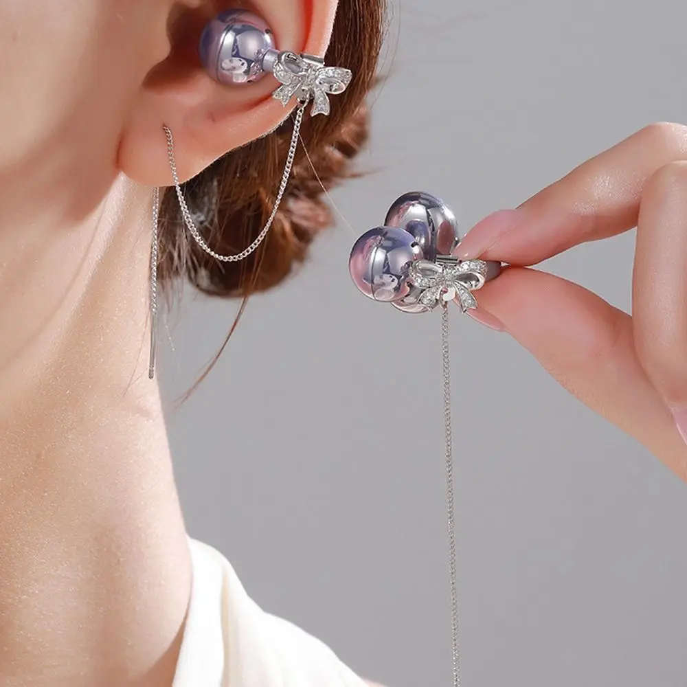 

Copper+Zircon Earphone Wire Clip Bowknot Universal Anti-Lost Earphone Buckle Sparkling Fashion Accessory Earphone Clip Daily Use