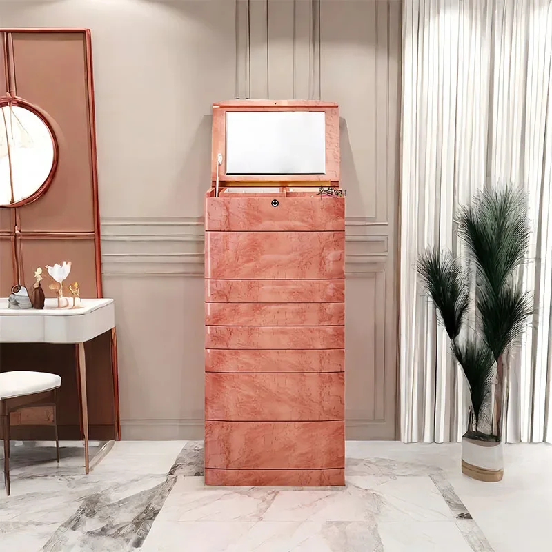 Solid wood jewelry cabinet household floor jewelry cabinet bedroom drawer fingerprint lock storage cabinet
