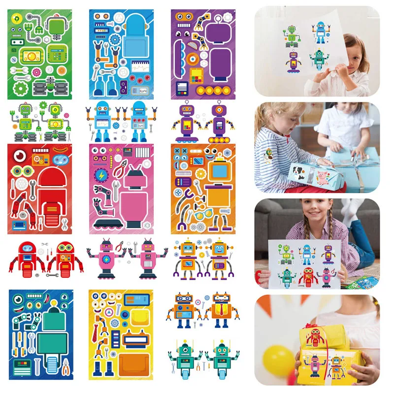 DIY Make Robot Face Puzzle Stickers for Kids Children Toddlers Toys Design Your Own Robot Wall Gifts Scrapbook Decorate Stickers