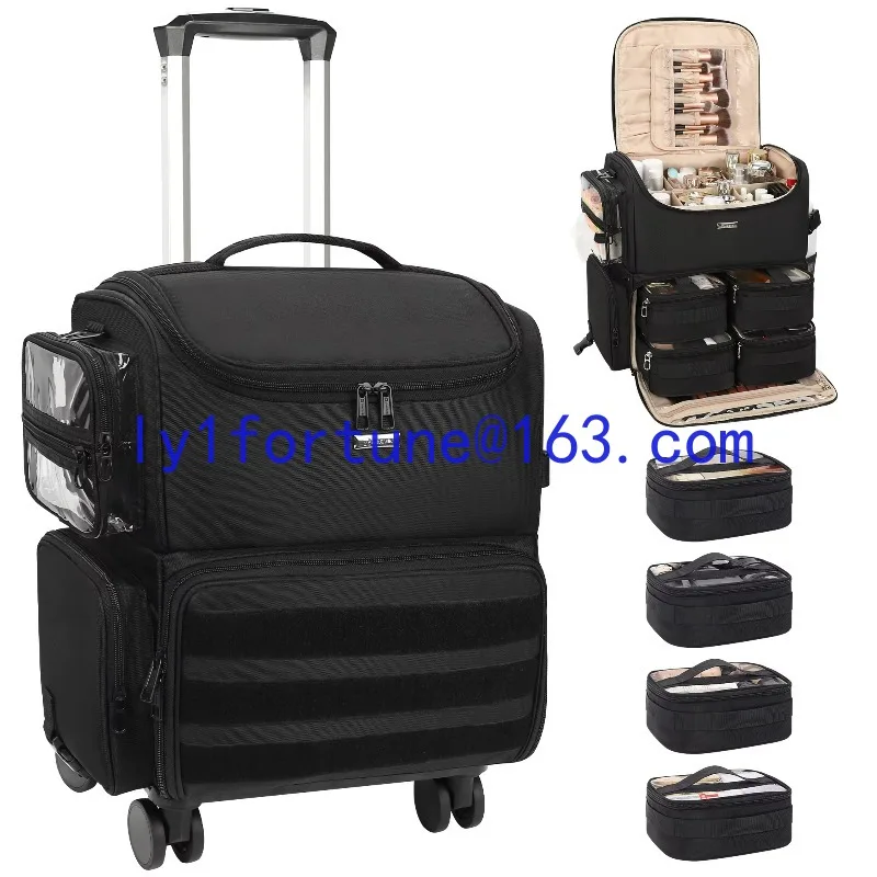 360-degree wheel rolling vanity case for hair stylist/hairdresser to travel with tie rods