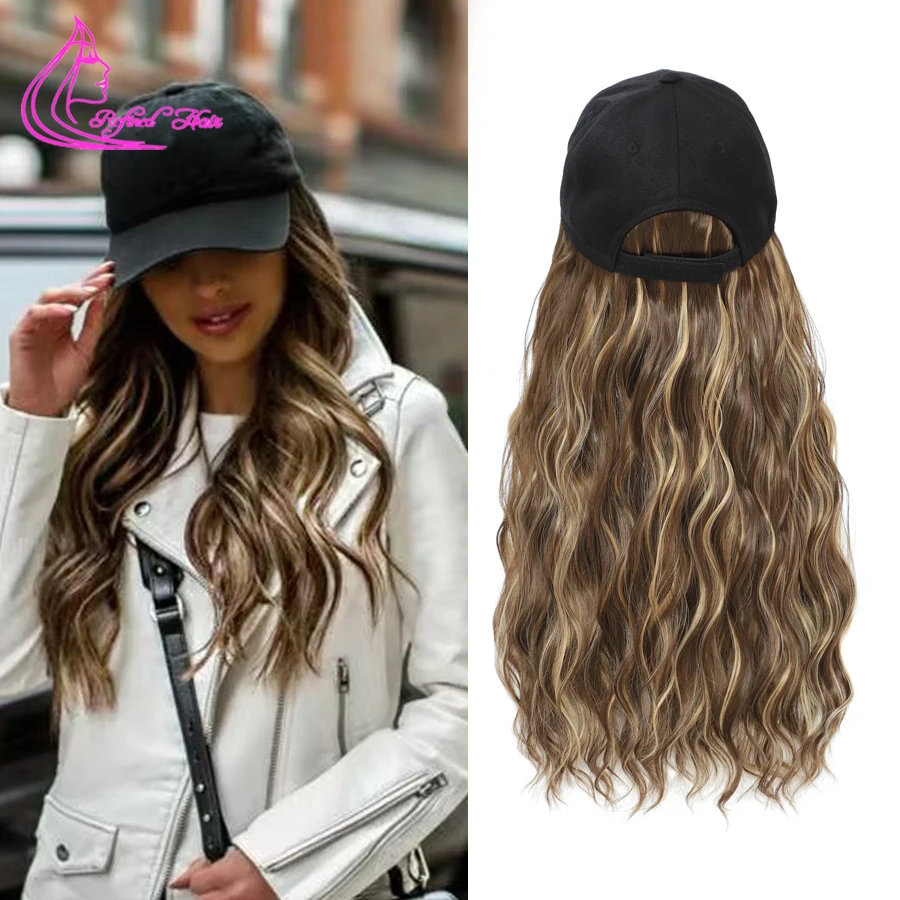 

Hat Wig Baseball Cap With Synthetic Natural Wave Hair Extensions Black White Cap Wigs for Women Girls Black Brown Blonde color