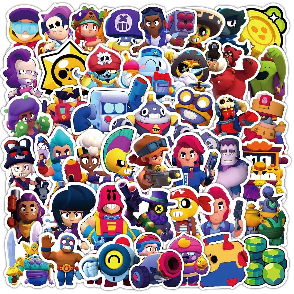 Waterproof Game Cartoon Character Sticker, Brawl Estrelas Decoração, Laptop, Water Cup, Computador, Geladeira, 50pcs