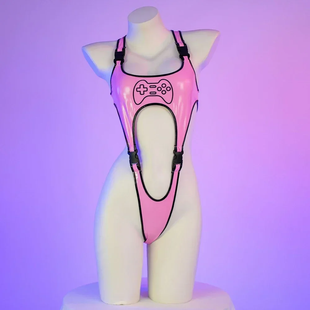 أنيمي أذرع التحكم في ألعاب الفيديو طباعة عالية نحيل الجلود ارتداءها المرأة مثير الملابس الداخلية Cyberpunk تأثيري مشبك وتتسابق ازياء #2