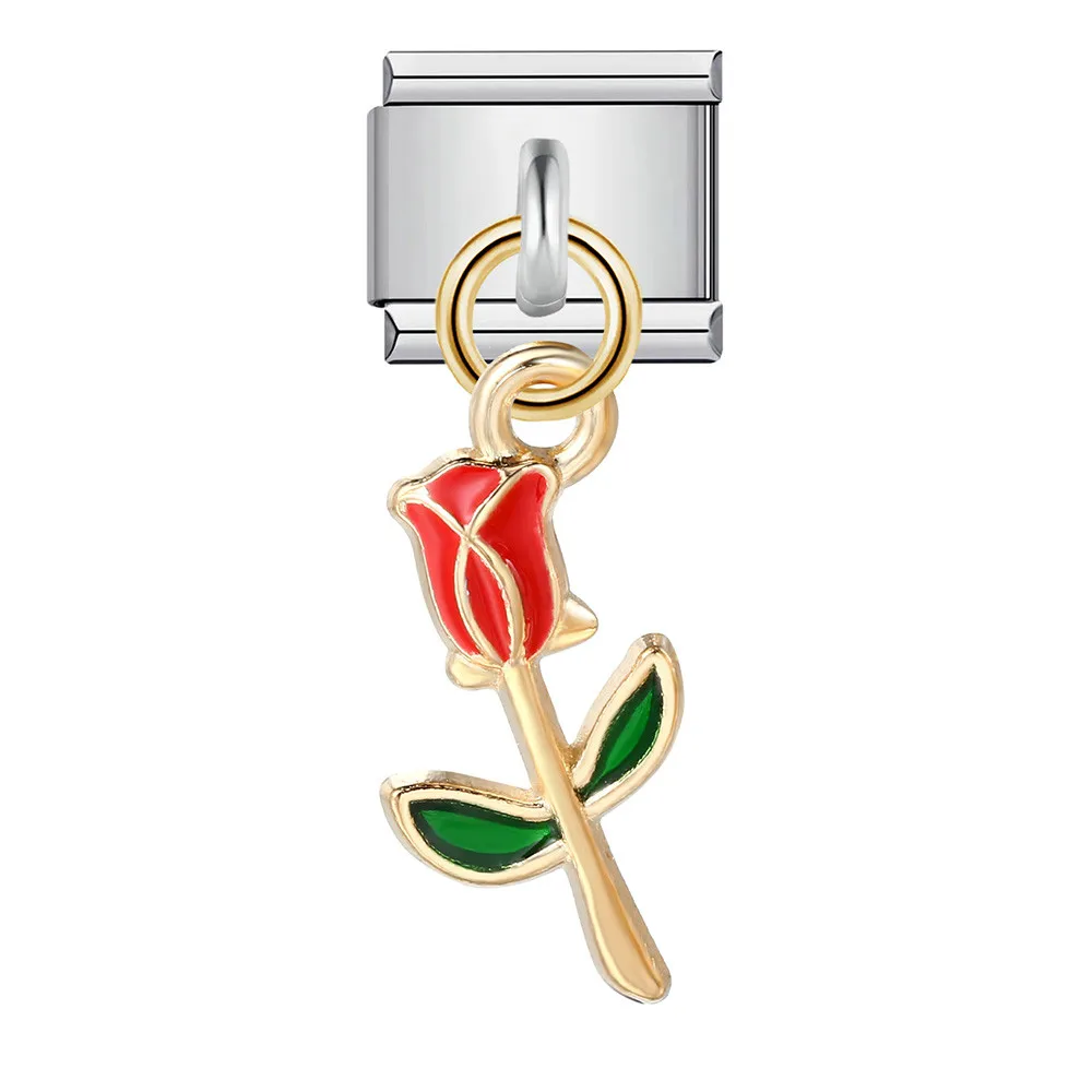 1 Stück Versilberter Bunter Niedlicher Blumenanhänger für Italienisches Gliederarmband, Passend für 9mm Edelstahl-Schmuck, DIY-Herstellung – Detail 6
