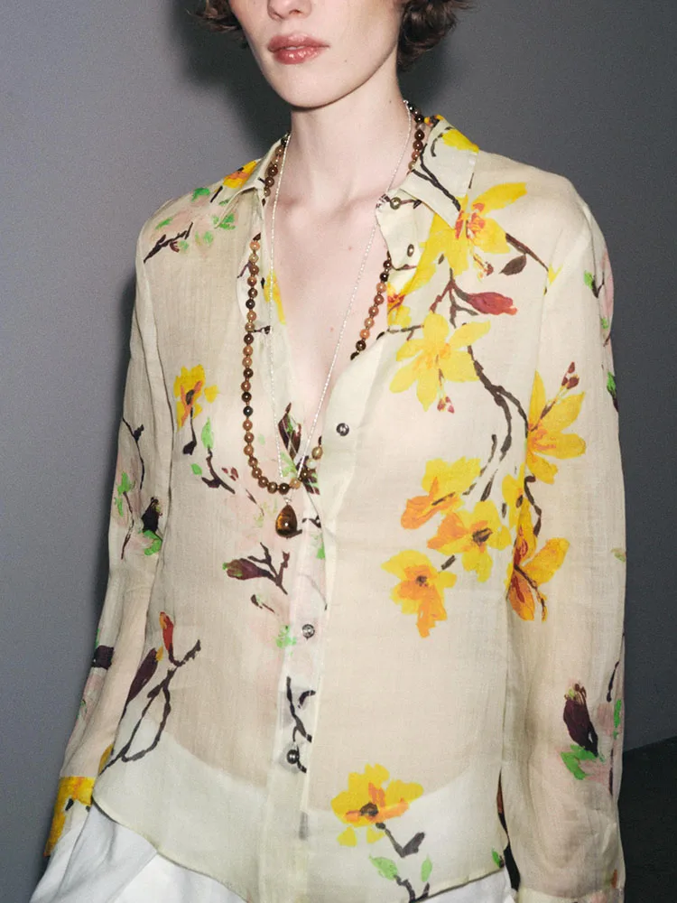 

Faionable Loose Long Sve Floral irt, женская повседневная одежда irt, Новое поступление, осень 2021, одежда Ele Aosphere