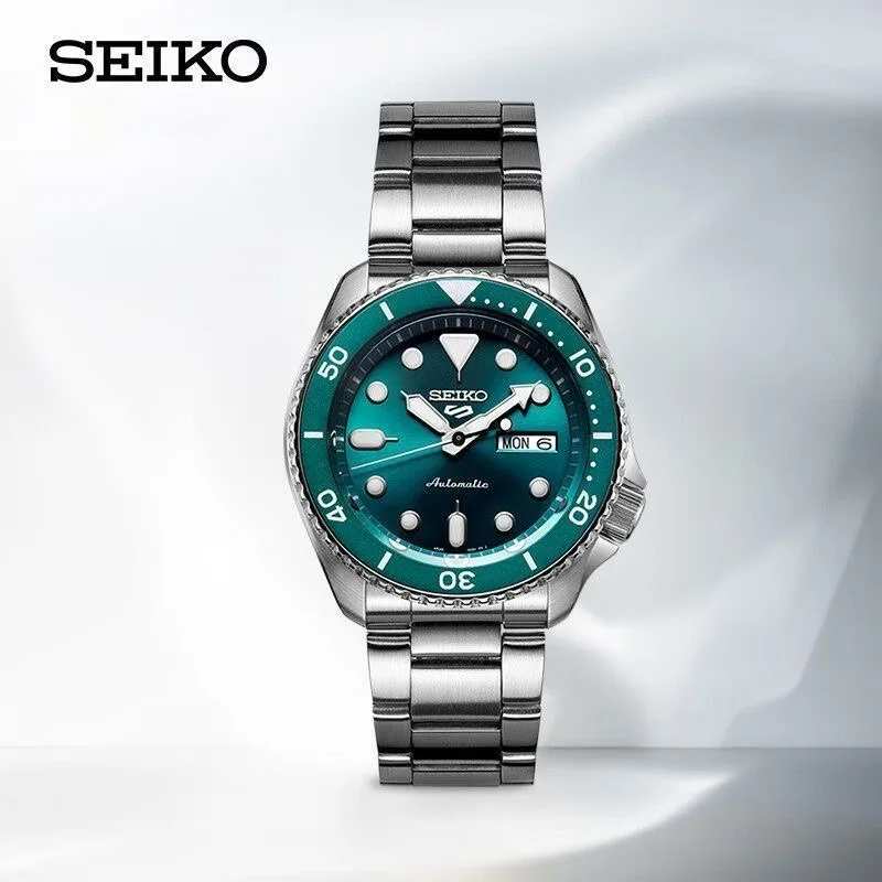 SEIKO SRPD61K1 Men's Automatic Diver Sports Watch 42.5mm Green Dial Steel Bracelet 100m Waterproof Luminous Bezel 4R36 Movement