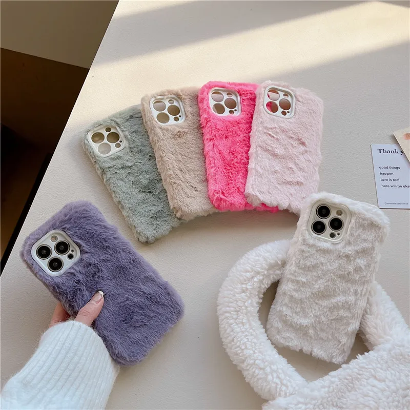 Lovebay Fashion Cases for iPhone 11 13 12 14 Pro Max Furry Fluffy Warm Cover for iPhone 15 Pro Max Gift Mobile Phone Back Covers