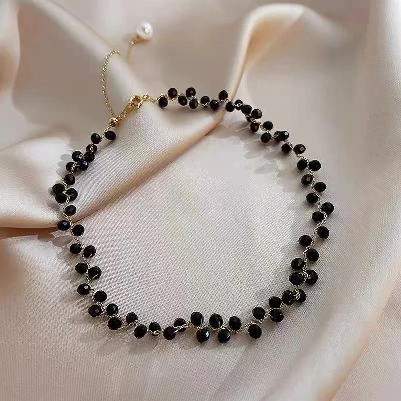 2022 Korea New Design Fashion Jewelry Black Crystal Braided Short Necklace Sexy Women Clavicle Necklace Accessories