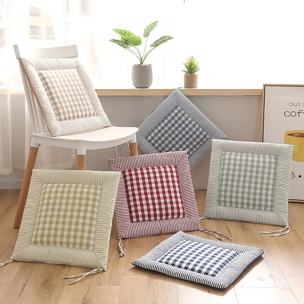 Durable Linen/Sponge Chair Cushion Soft Checkered Chair Pad Comfortable Four Seasons Seat Cushion