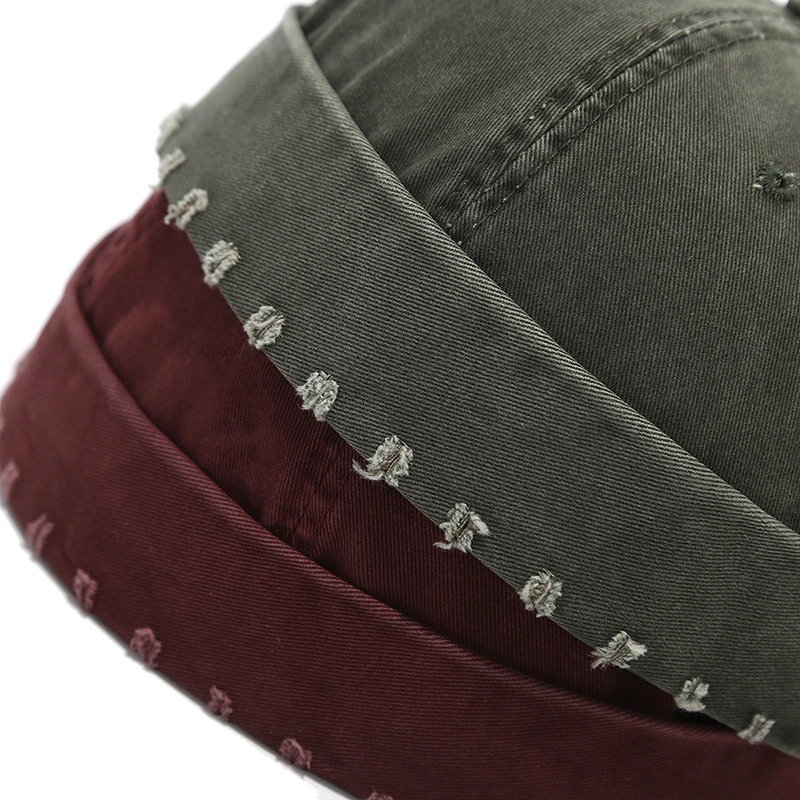 Bocca Washed Color Docker Cap Without Visor Broken Brimless Caps Solid Colors Hat Adjustable Cotton Hats Unisex Vintage Hip Hop
