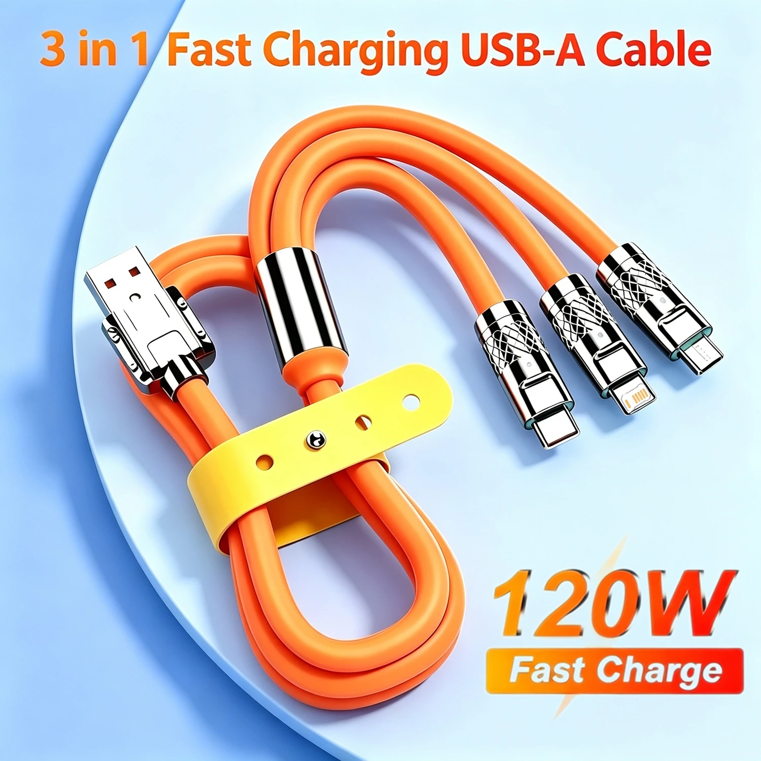 3 in 1 120W Micro Fast Charge Cable USB Type C For iPhone Samsung Google Moto Xiaomi Huawei Realme OnePlus Liquid Silicone Wire