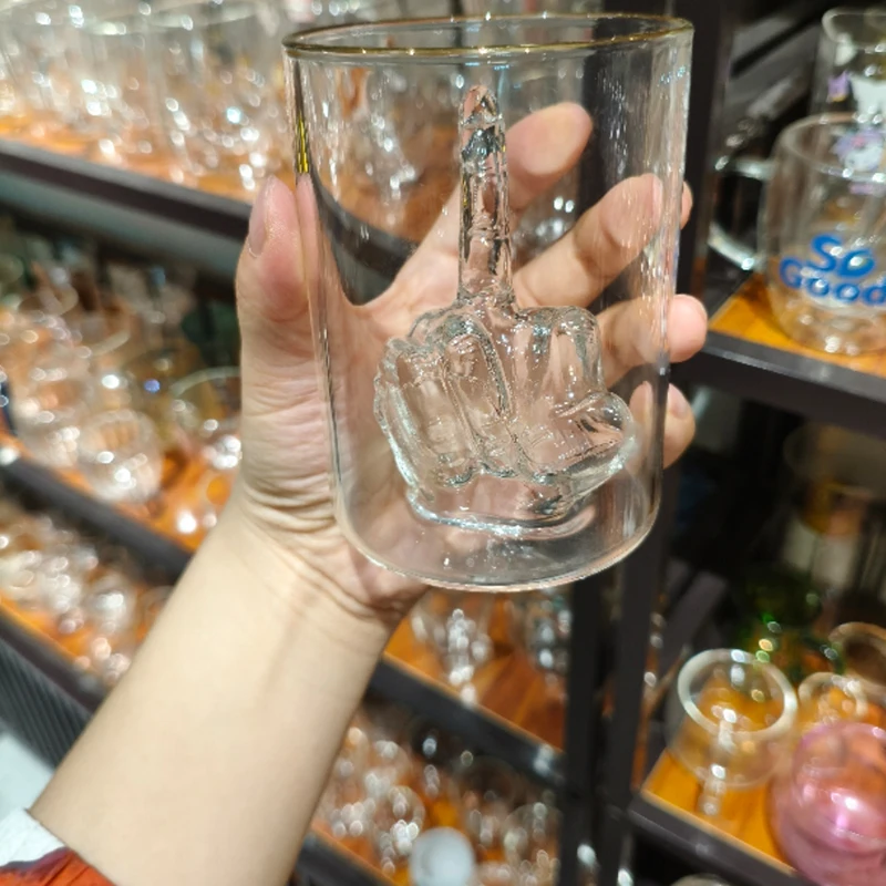 Middle Finger Whiskey Glass Novelty Glass Cup with 3D Finger Inside Funny Cup
