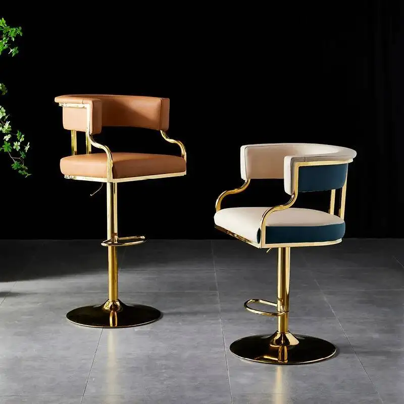 

Italian High-end Bar Chair Light Luxury Rotating Bar Chair Home Island Chair Hotel Restaurant Front Desk Bar Chairs