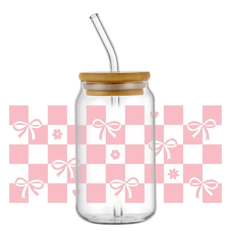 Beautiful Pink bow series UV DTF Cups Wrap Sticker DIY Label Transfer Sticker Waterproof Print home decoration