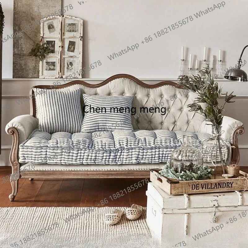 

Отличные скидки, французский диван из цельного дерева, маленькая квартира, гостиная, тканевый диван, простой американский ретро-посед, резьба по дереву, цветок