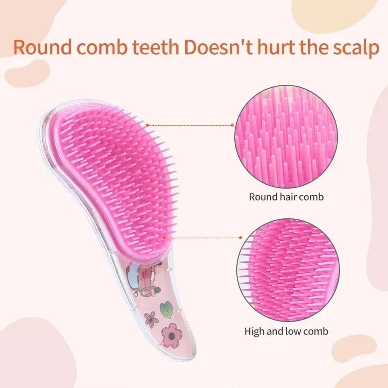 Cartoon Magic Comb Anti-static Massage Hair Brushes Tangle Detangle Shower Massage Hairbrush Comb Salon Accessories Pink