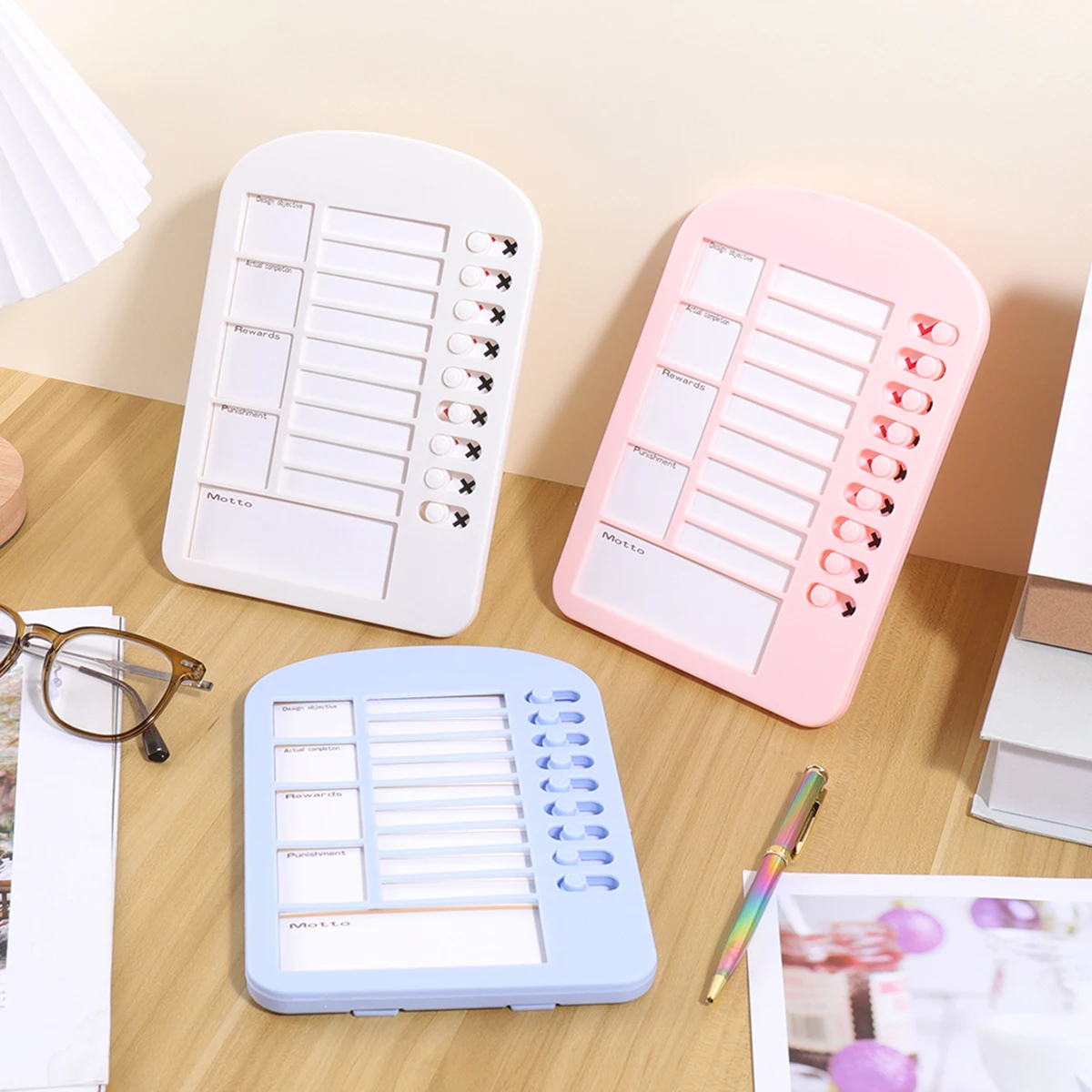 1PC Sliding Self-Discipline Planning Board, Wall-Mountable, with Desktop Stand, Suitable for Task Planning and Habit Formation