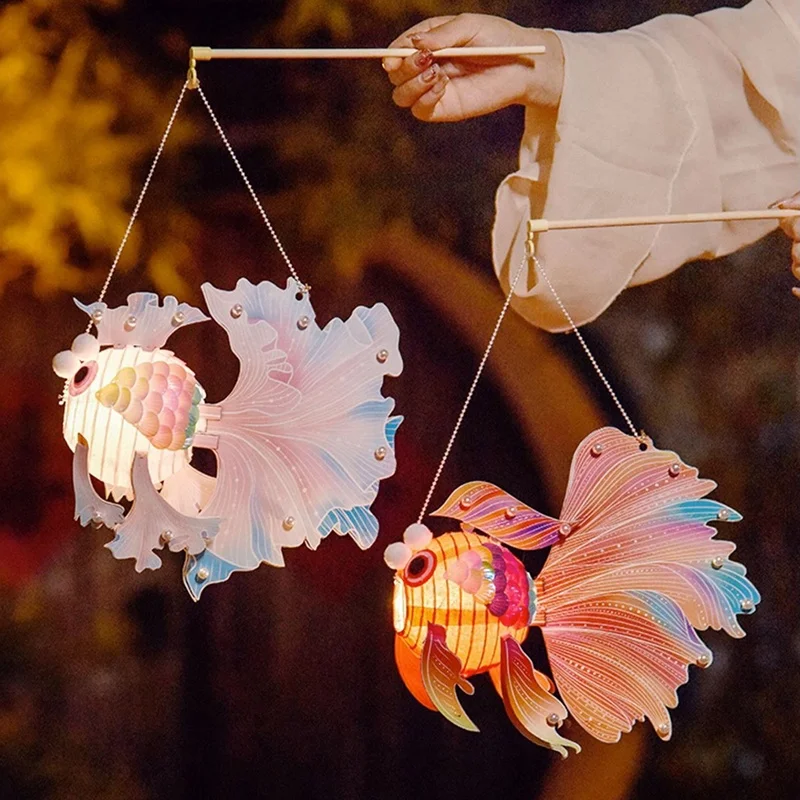 1PCS LED Light Kids Mid-Autumn Festival Lantern Blessings Chinese New Year Glow Handheld Lantern Glowing Koi Carp Fish Lantern
