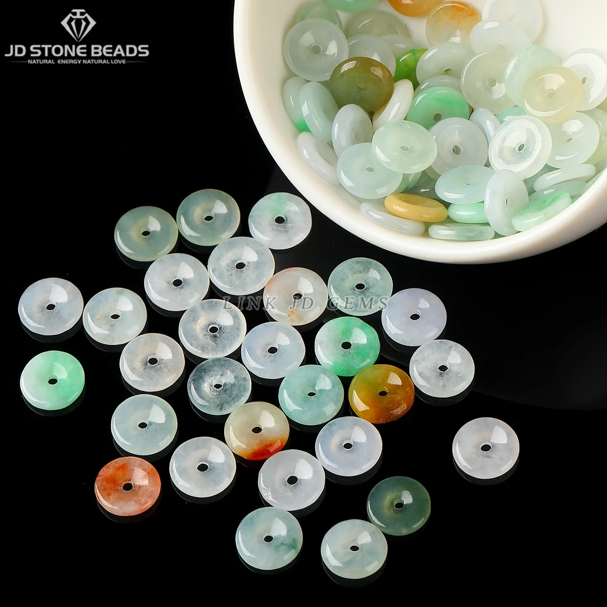 

10 Pcs/lot Natural Stone Emerald Jadeite Small Peace Buckle Bead Loose Spacer for Jewelry Making DIY Necklace Bracelet Accessory