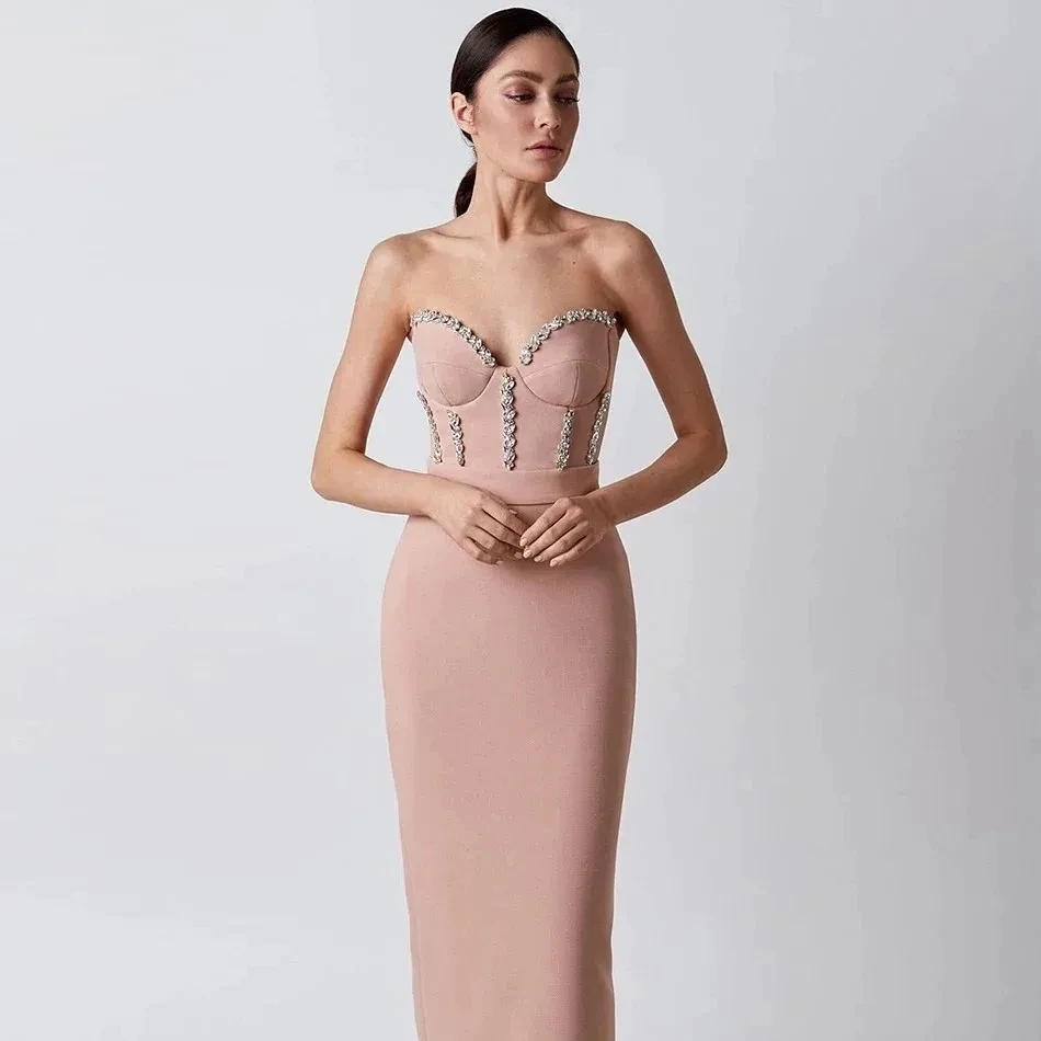 

Modern Sweetheart Evening Dress Strapless and Sleeveless Crystal Beading Elegant Party Dresses Tea-Length Backless Gowns