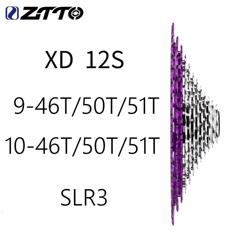 ZTTO MTB XD Cassette 12S 9/10-46T/50T/51T SLR3 K7 Purple-Silver 12-Speed Super Light Options Universal CNC Sprocket 272g-310g