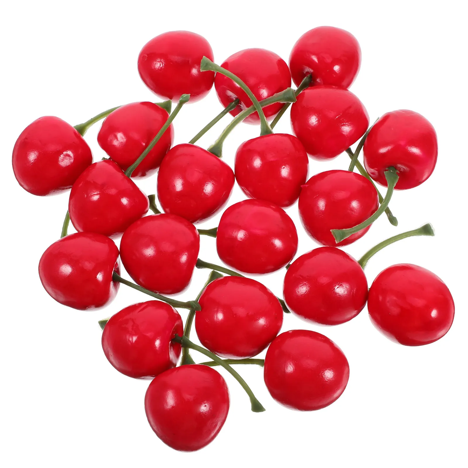 

20Pcs Realistic Plastic Cherries with Stem Fake Fruit Decor for Living Room Hotel Kindergarten Food Display Photo Prop Cherry