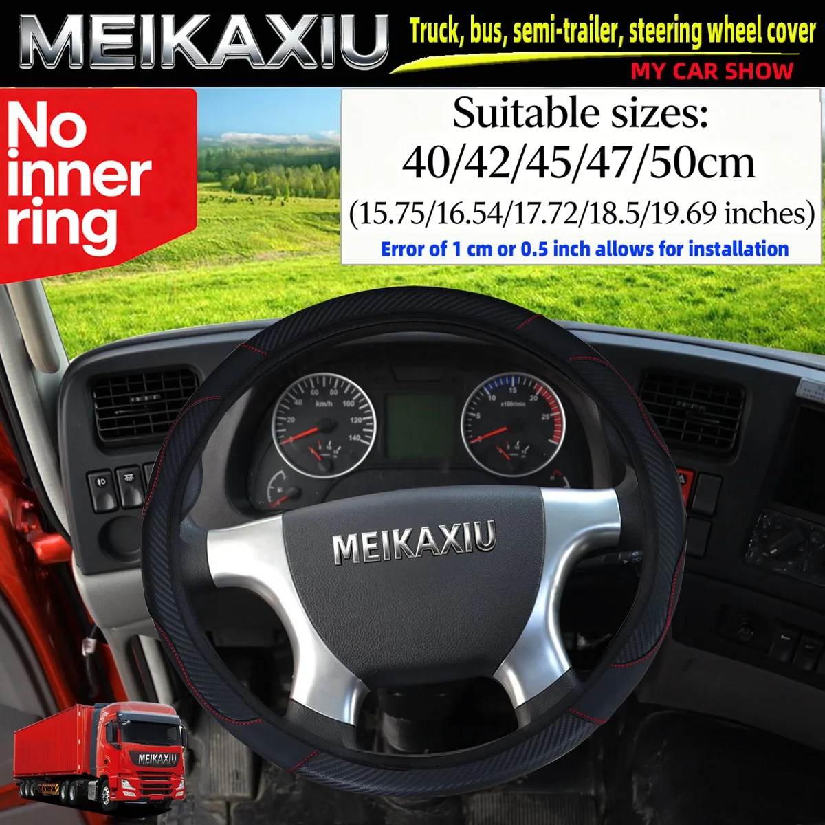Adjustable Large-Sized Carbon Fiber PU Leather Steering Wheel Cover for Truck Van Bus - Multiple Sizes 40/42/45/47/50cm Automoti