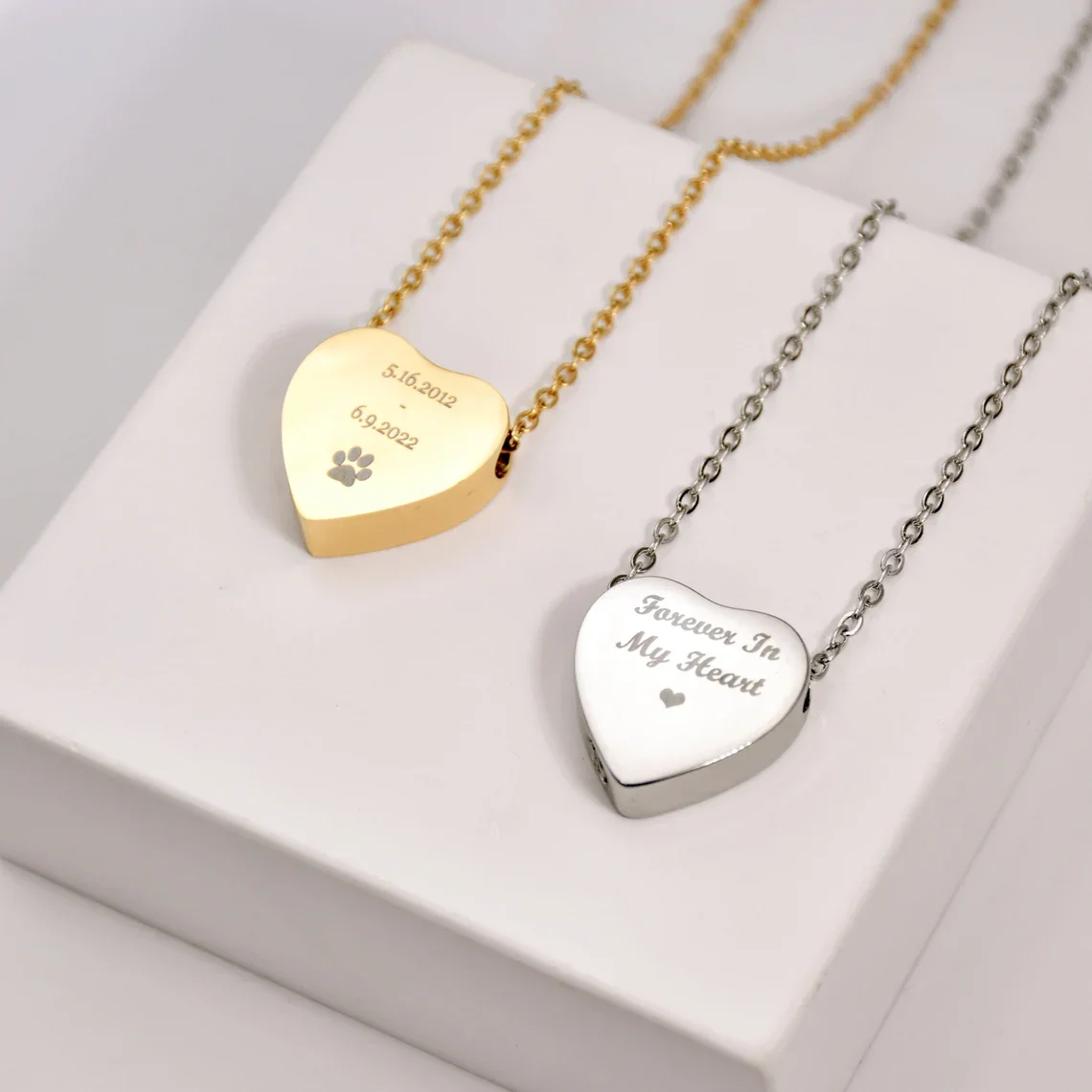 Custom Engraved Stainless Steel Cremation Jewelry Teardrop Pendant With Chain Heart Urn Pet Loss Urn Necklace Memorial Gifts