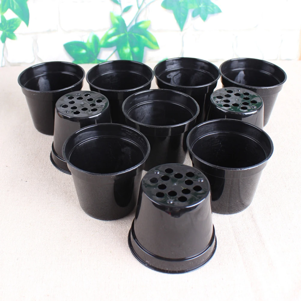 

10pcs Black Mini Round Pots Drainage Holes for Herbs Succulents School Projects Thickening Chunky Vientiane Basin Planting