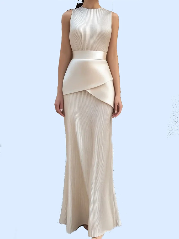 Classic O-Neck Ruched Sleeveless Straight Formal Evening Dresses Birthday Party Prom Gowns Customized