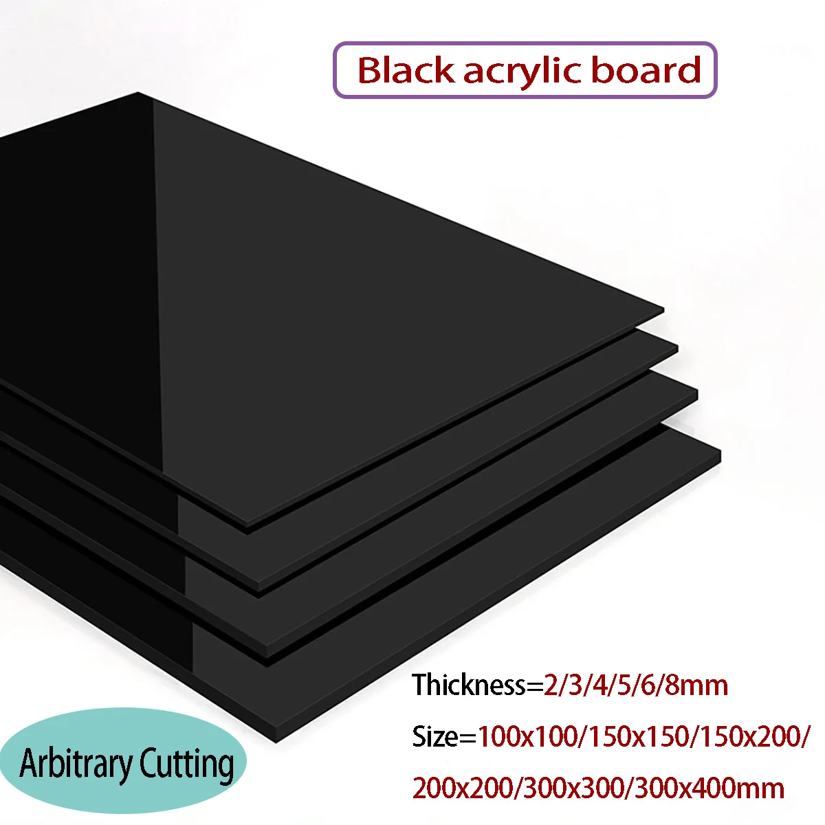 

Thickness=2/3/4/5-/8mm Glossy Black Acrylic Sheet Board Organic Glass Polymethyl Methacrylate 100x100 150x150 150x200 -300x300mm