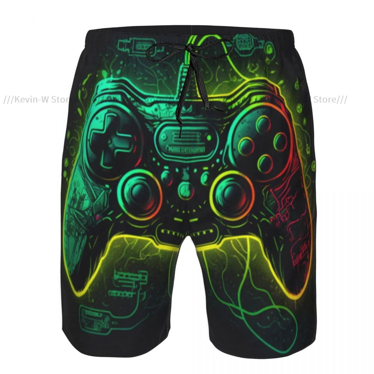 Summer Men Swimwear Breathable Quick Dry Trunks Neon Style Game Poster Beach Shorts for Running Training Surfing