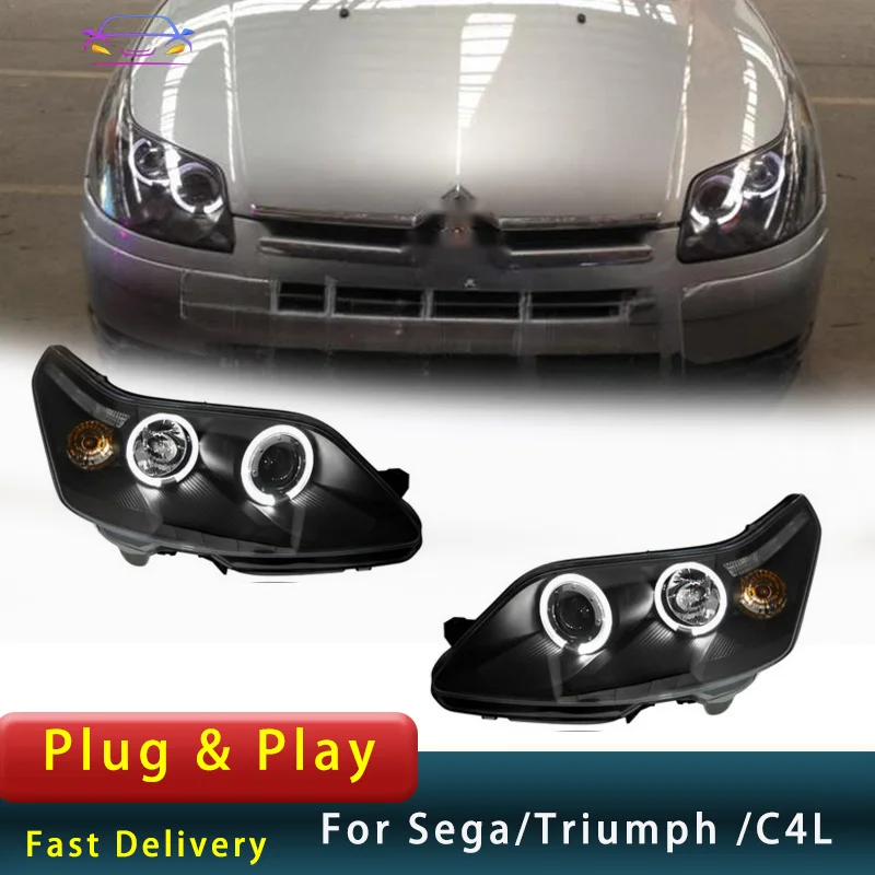 Headlights For Citroen Sega/Triumph /C4L 2008-2011 DRL LED Striation Style Angel Eyes Upgrade  Head Lamp Auto Lights Accembly