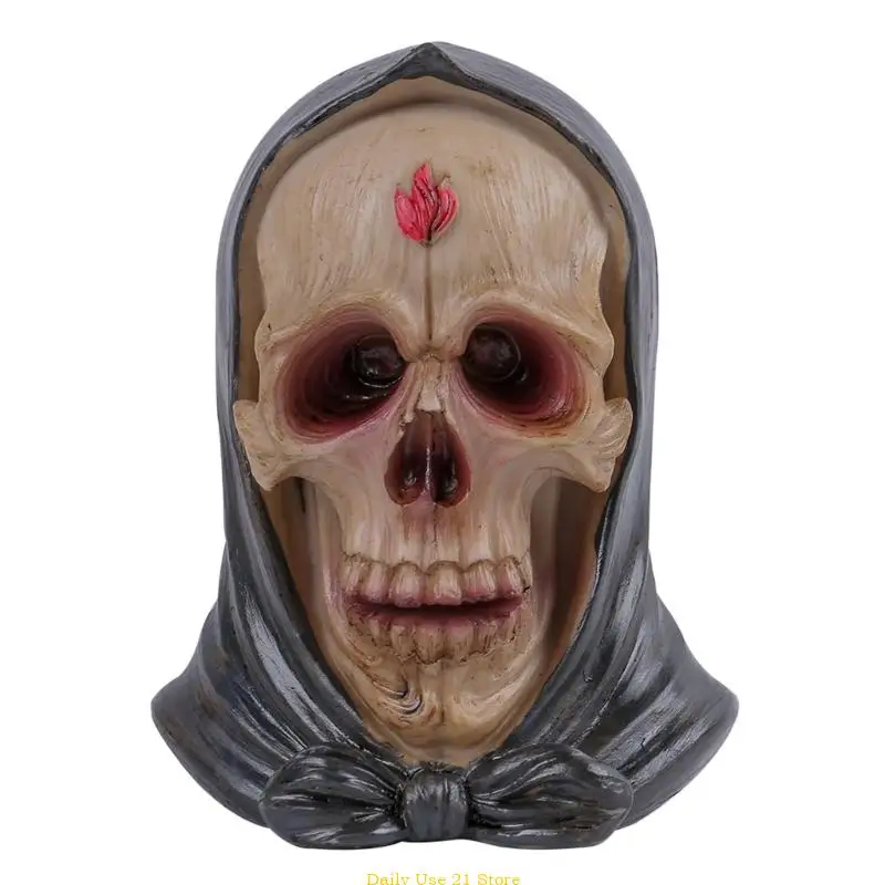 

Halloween Hooded Skull Head Figurine Horror Home Desktop Decors Resins Ornament