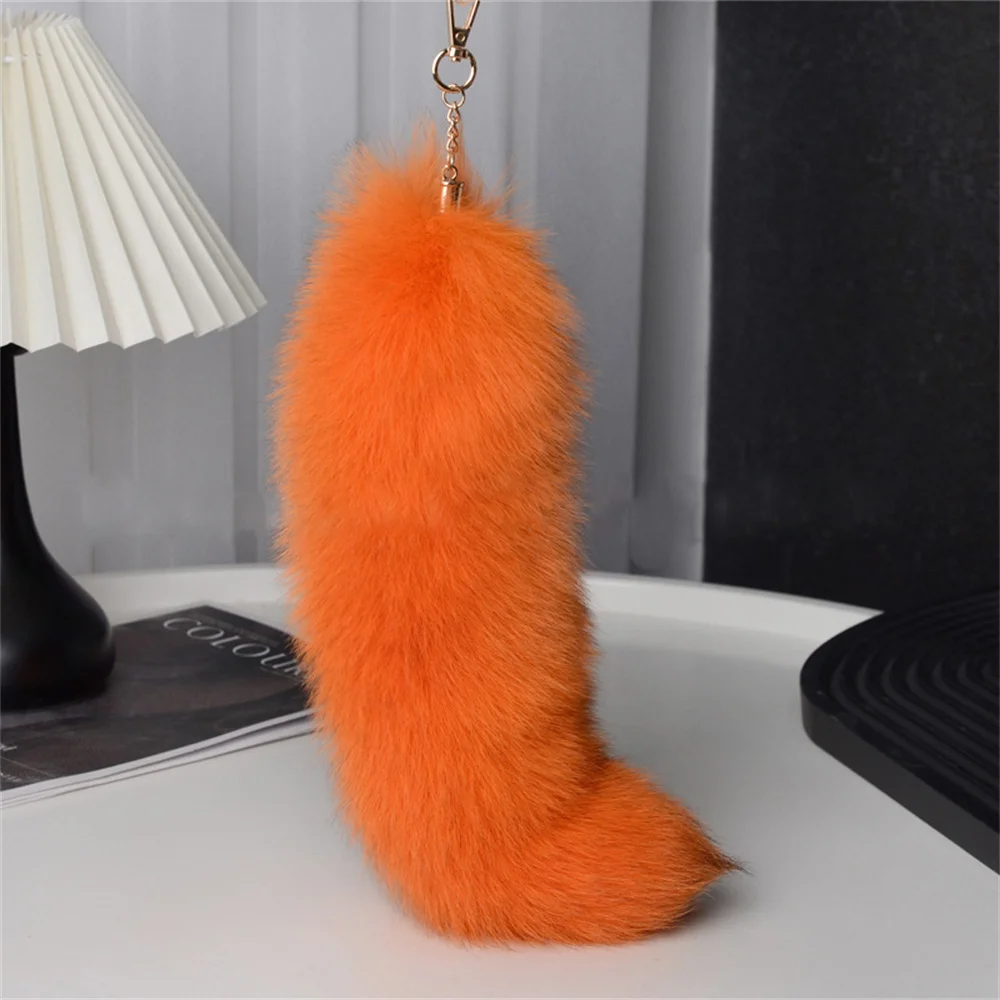 

natural fox fur tail keychain Pendant furry Furry Racoon Tail Keyring accessory length 40cm Cute Fluffy Key Chains for Women Bag