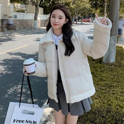 White Down Jacket Stand Collar Women Coat Spliced Fashion American Streetwear Y2K Duck Down Feather Female Winter Khaki Outwear