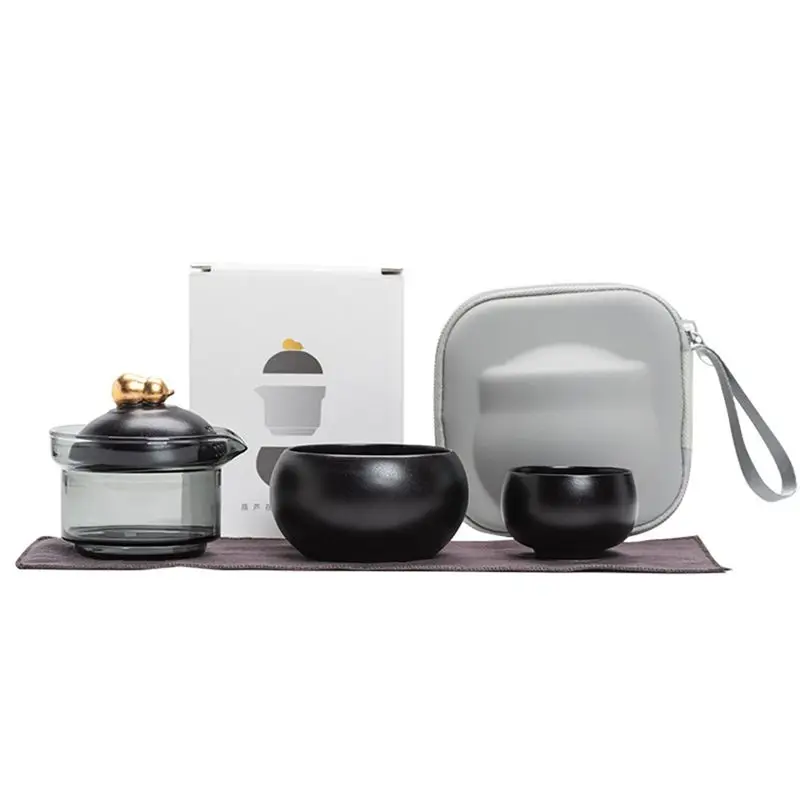 

B62B-Portable Tea Set For Travel-Includes 1 Teapot, 2 Cups And Carrying Bag Ideal For Outdoor And Business Trips