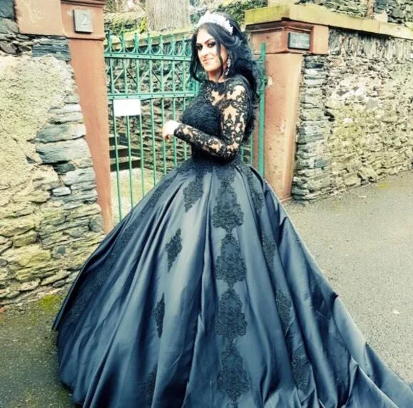 

ANGELSBRIDEP Black Gothic Quinceanera Dresses For 15 Year Old Long Sleeve Sexy Illusion Corset Formal Lady Prom Party Ball Gowns